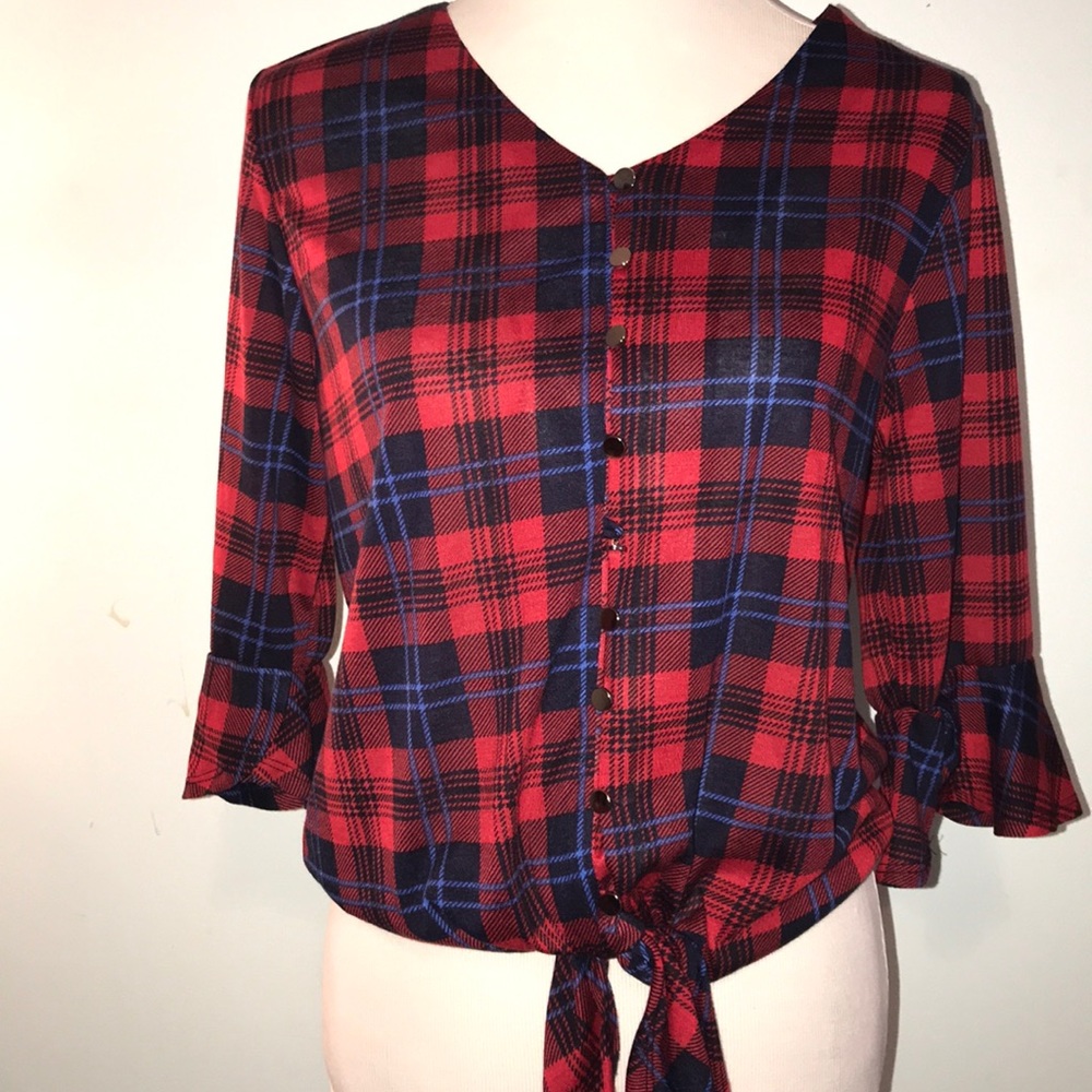 Plaid bell sleeve top
